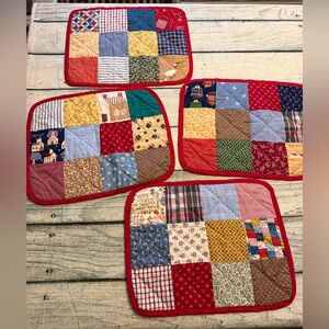 Cute vintage Grandmacore country primitive handmade quilt squares 4 placemats.